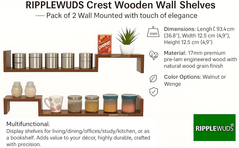 Ripplewuds Kitchen Crest Wall Shelves - Pack of 2 Infographic 4